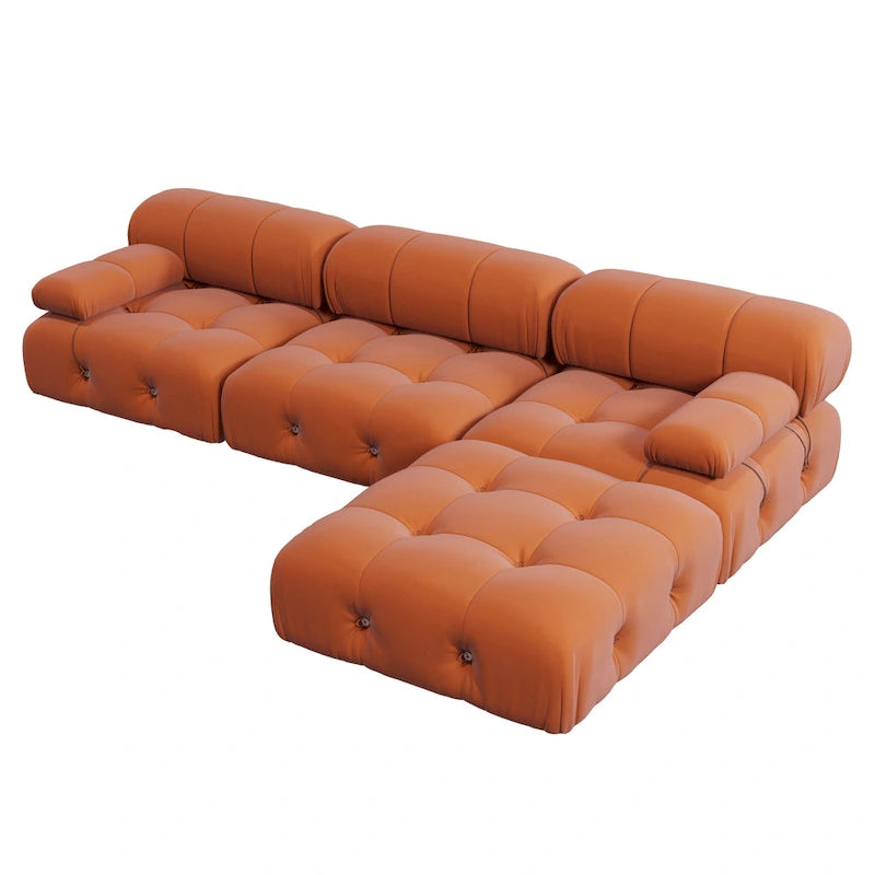 Canapé modulable 4 places en velours orange