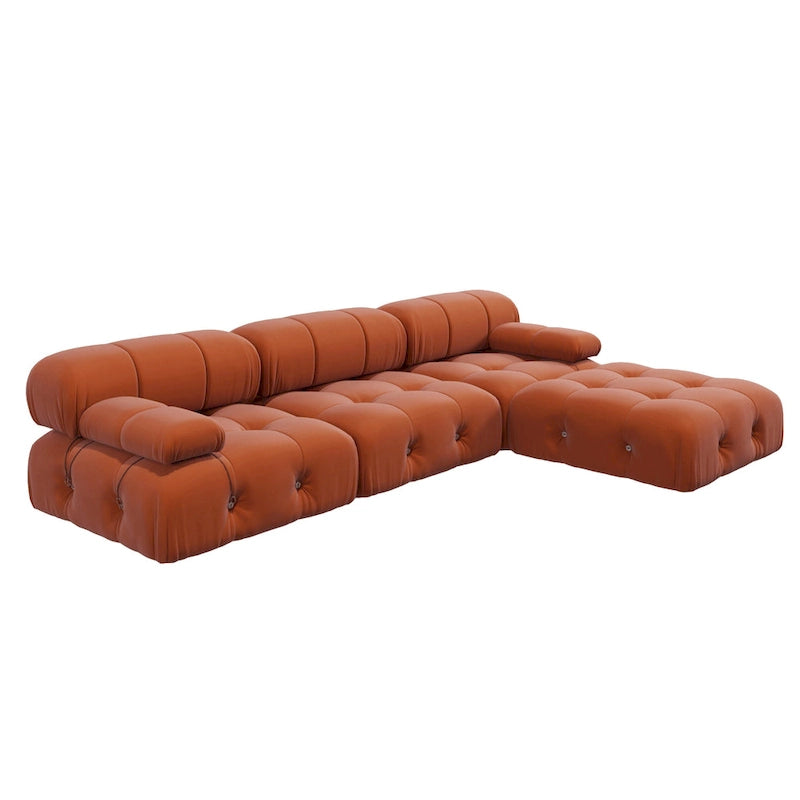 Canapé modulable 4 places en velours orange