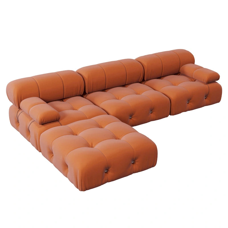 Canapé modulable 4 places en velours orange