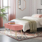 Repose-pieds banc en velours – Rose / Gris / Vert / Bleu, Pieds en métal, 1 personne