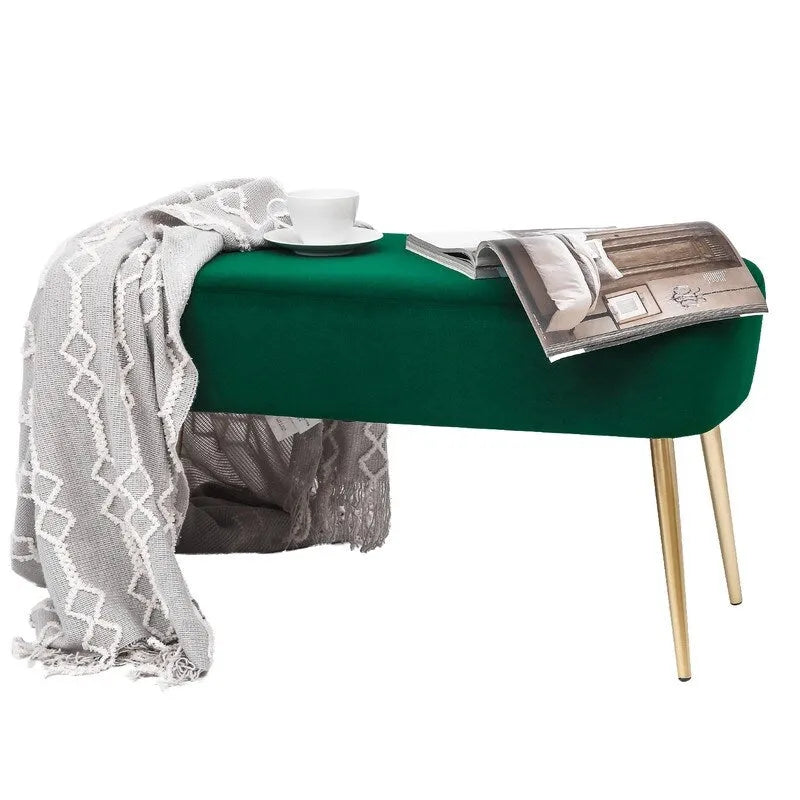 Repose-pieds banc en velours – Rose / Gris / Vert / Bleu, Pieds en métal, 1 personne