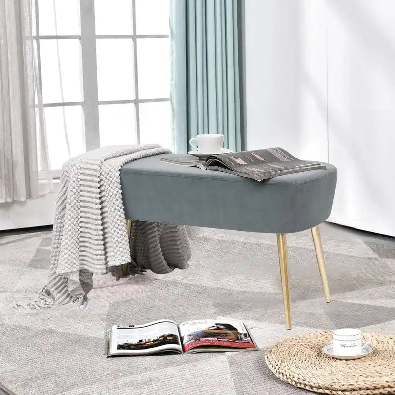 Repose-pieds banc en velours – Rose / Gris / Vert / Bleu, Pieds en métal, 1 personne
