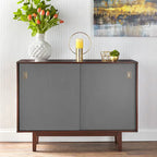 Console d'appoint Mid-Century, Noyer/Bleu, Blanc et Gris anthracite, 2 portes