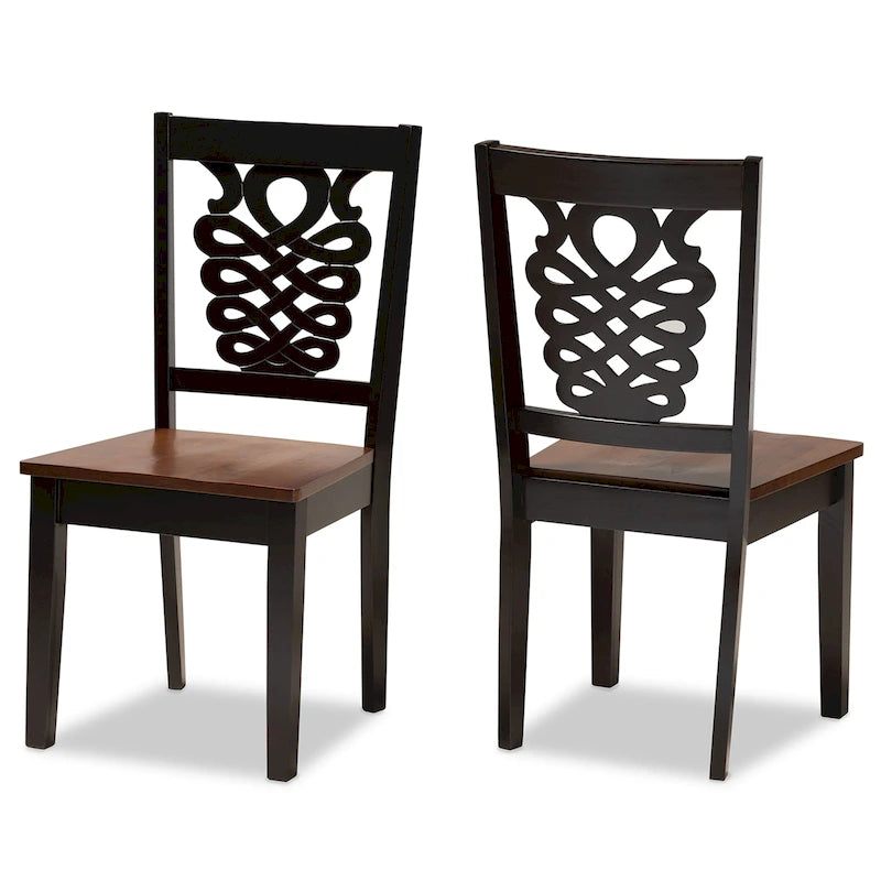 Chaise de salle à manger moderne, brun foncé et noyer, lot de 2