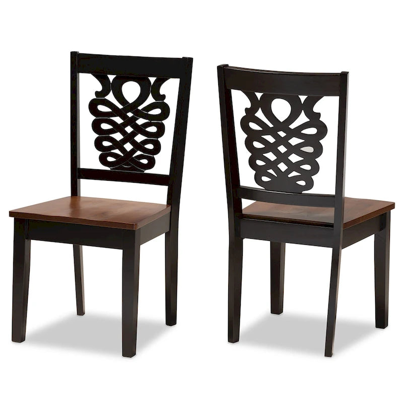 Chaise de salle à manger moderne, brun foncé et noyer, lot de 2