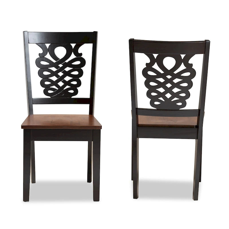 Chaise de salle à manger moderne, brun foncé et noyer, lot de 2