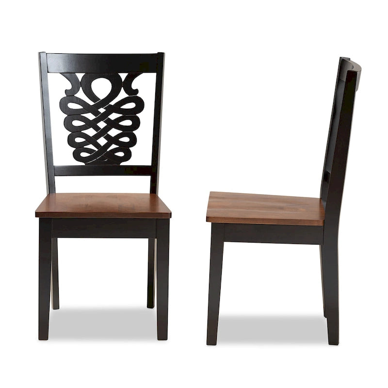 Chaise de salle à manger moderne, brun foncé et noyer, lot de 2