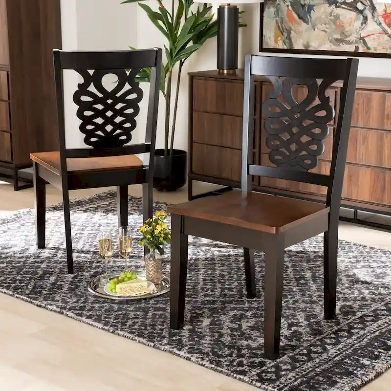 Chaise de salle à manger moderne, brun foncé et noyer, lot de 2