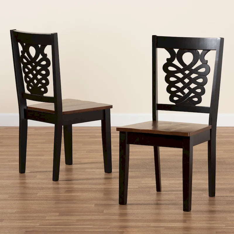 Chaise de salle à manger moderne, brun foncé et noyer, lot de 2