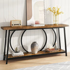 Table console étroite rétro marron rustique / gris vintage avec 2 étagères
