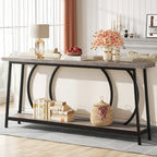 Table console étroite rétro marron rustique / gris vintage avec 2 étagères