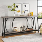 Table console étroite rétro marron rustique / gris vintage avec 2 étagères