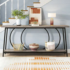 Table console étroite rétro marron rustique / gris vintage avec 2 étagères