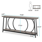 Table console étroite rétro marron rustique / gris vintage avec 2 étagères