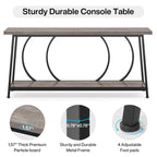 Table console étroite rétro marron rustique / gris vintage avec 2 étagères