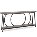 Table console étroite rétro marron rustique / gris vintage avec 2 étagères