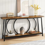 Table console étroite rétro marron rustique / gris vintage avec 2 étagères