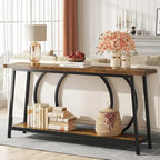 Table console étroite rétro marron rustique / gris vintage avec 2 étagères