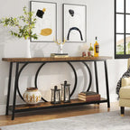 Table console étroite rétro marron rustique / gris vintage avec 2 étagères
