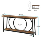 Table console étroite rétro marron rustique / gris vintage avec 2 étagères