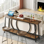 Table console étroite rétro marron rustique / gris vintage avec 2 étagères