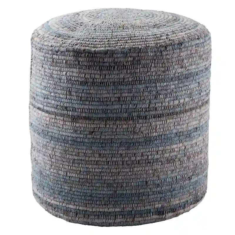 Pouf cylindrique rayé gris/bleu – Coussin de sol pour 1 personne