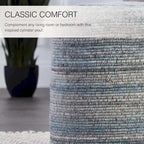 Pouf cylindrique rayé gris/bleu – Coussin de sol pour 1 personne
