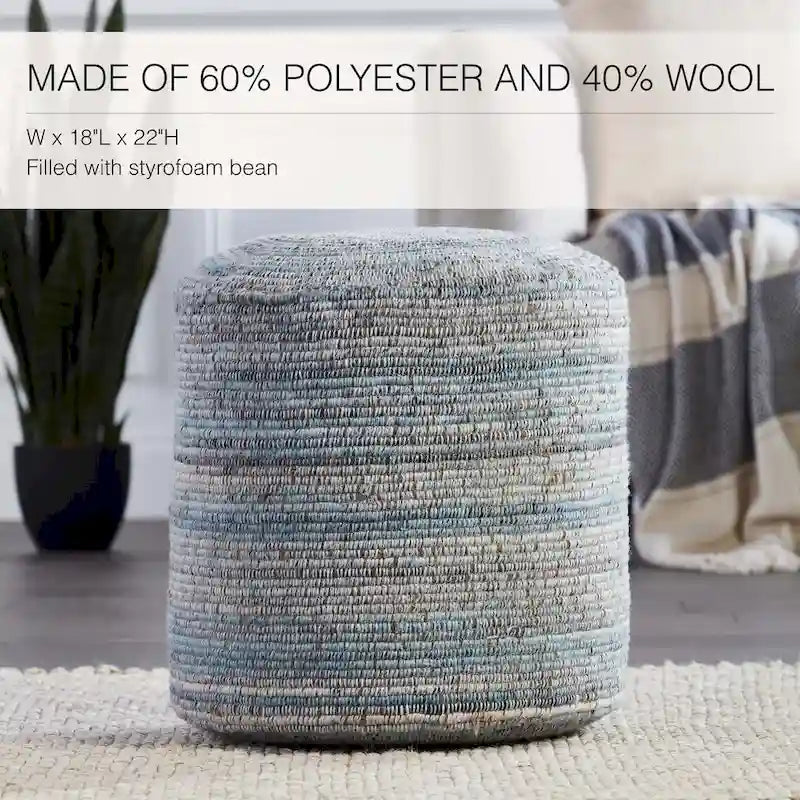 Pouf cylindrique rayé gris/bleu – Coussin de sol pour 1 personne