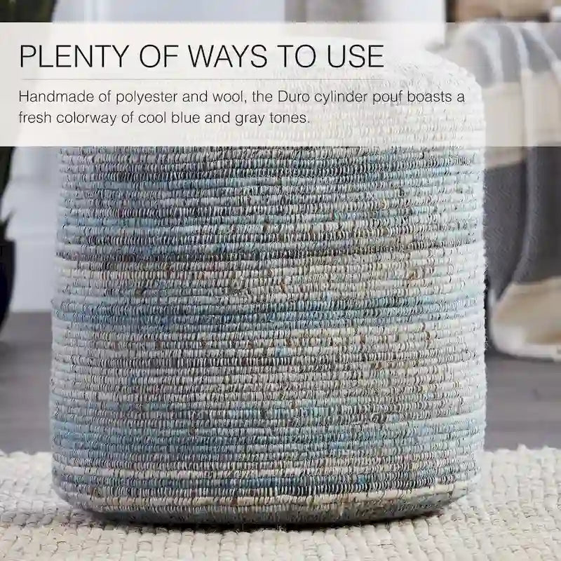 Pouf cylindrique rayé gris/bleu – Coussin de sol pour 1 personne