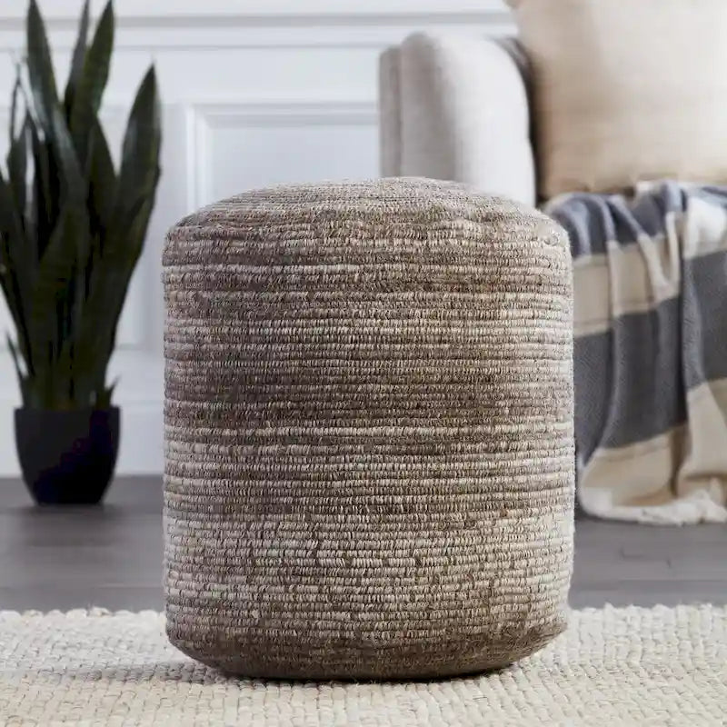 Pouf cylindrique rayé gris/bleu – Coussin de sol pour 1 personne