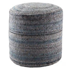 Pouf cylindrique rayé gris/bleu – Coussin de sol pour 1 personne