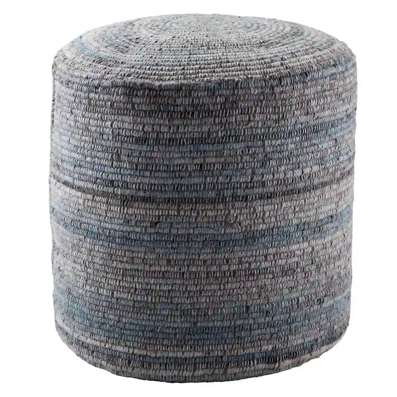 Pouf cylindrique rayé gris/bleu – Coussin de sol pour 1 personne
