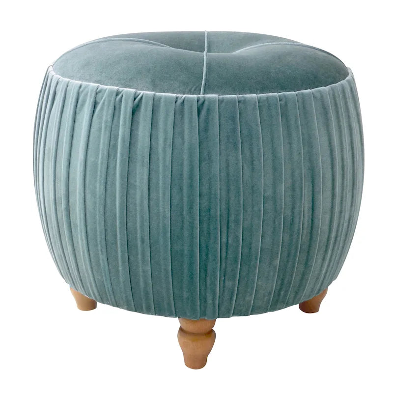 Ottoman rond en velours, émeraude/beige, 1 place