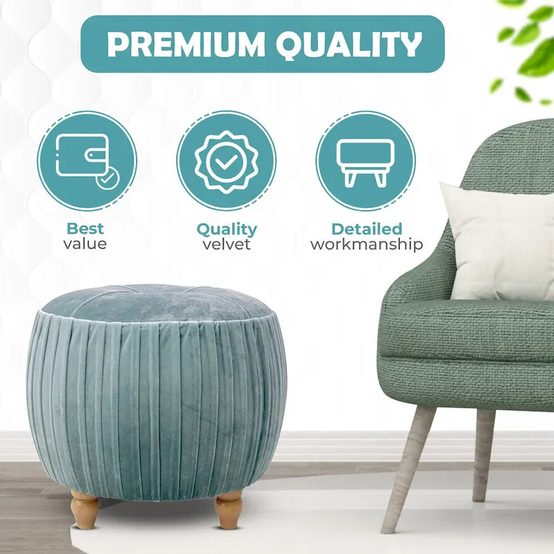 Ottoman rond en velours, émeraude/beige, 1 place