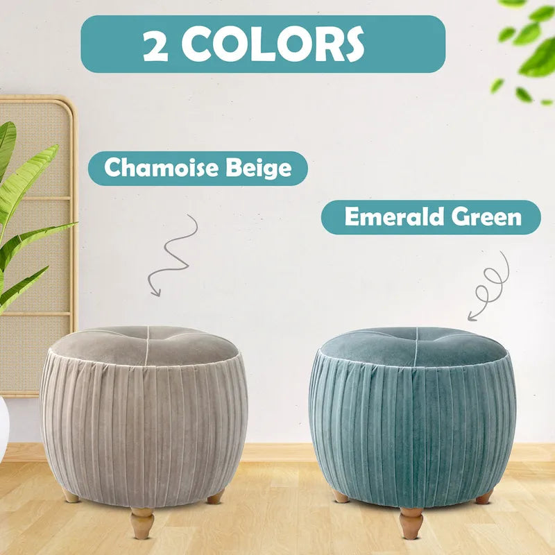 Ottoman rond en velours, émeraude/beige, 1 place