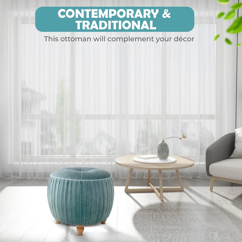 Ottoman rond en velours, émeraude/beige, 1 place