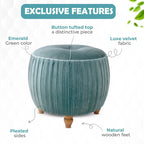 Ottoman rond en velours, émeraude/beige, 1 place