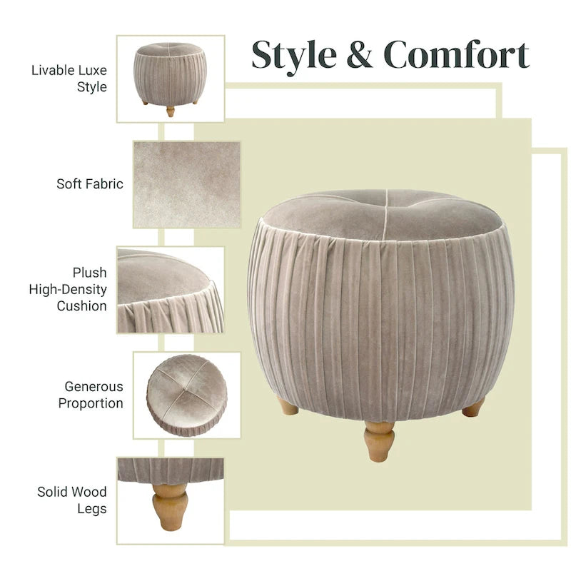 Ottoman rond en velours, émeraude/beige, 1 place