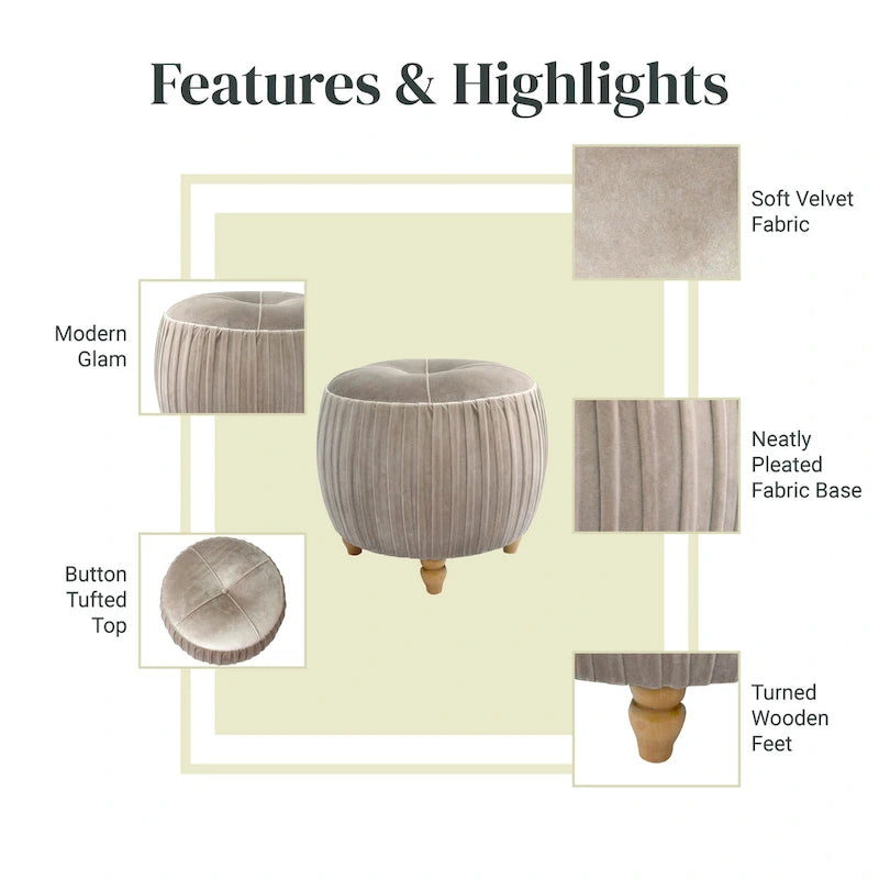 Ottoman rond en velours, émeraude/beige, 1 place