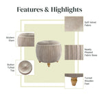 Ottoman rond en velours, émeraude/beige, 1 place
