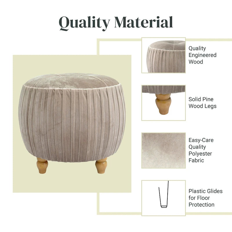 Ottoman rond en velours, émeraude/beige, 1 place