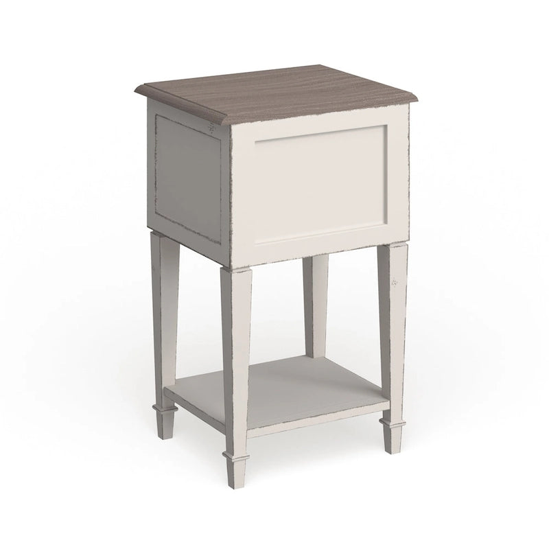Table de chevet en bois blanchi – 2 tiroirs, 1 étagère, 1 personne