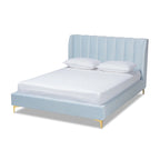 Lit plateforme Queen matelassé en velours Glam – Bleu clair / Rose clair