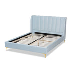 Lit plateforme Queen matelassé en velours Glam – Bleu clair / Rose clair