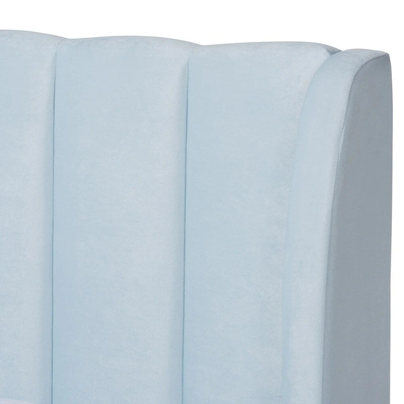 Lit plateforme Queen matelassé en velours Glam – Bleu clair / Rose clair