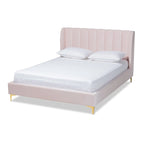 Lit plateforme Queen matelassé en velours Glam – Bleu clair / Rose clair