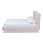 Lit plateforme Queen matelassé en velours Glam – Bleu clair / Rose clair