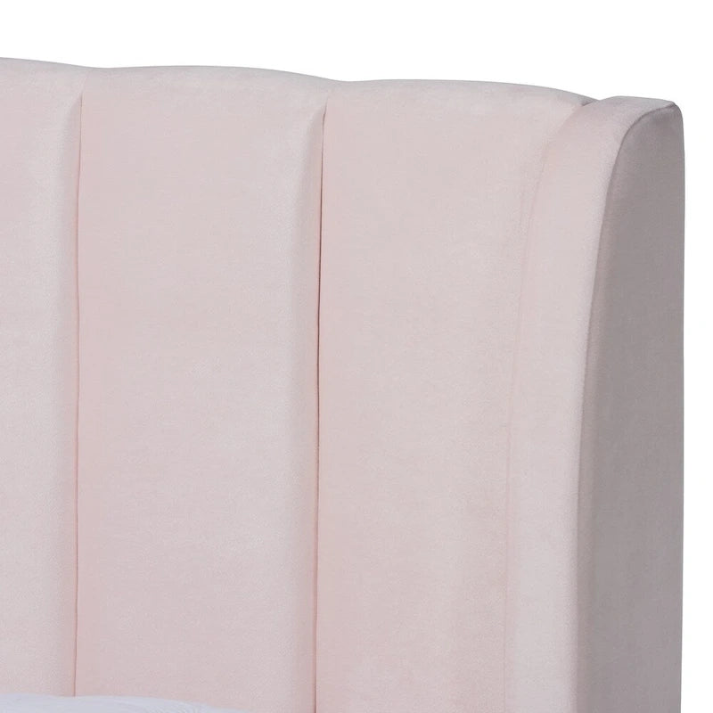 Lit plateforme Queen matelassé en velours Glam – Bleu clair / Rose clair