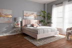 Lit plateforme Queen matelassé en velours Glam – Bleu clair / Rose clair