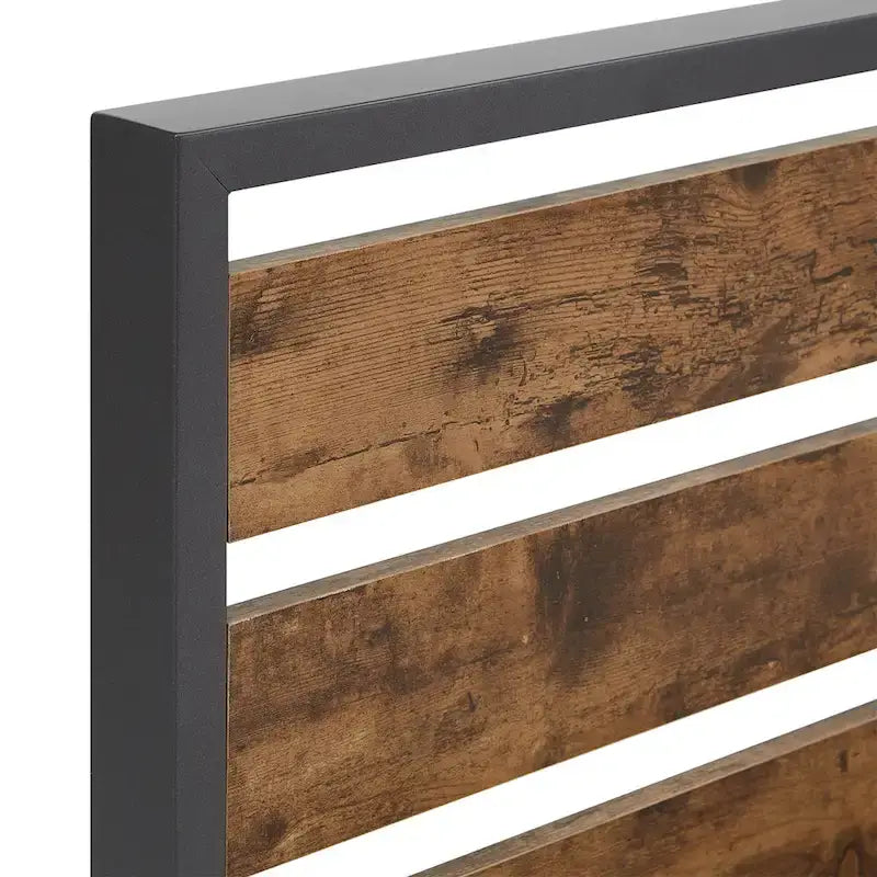 Lit plateforme en métal gris/noir avec panneaux en bois – Lit double et grand lit, 2 personnes